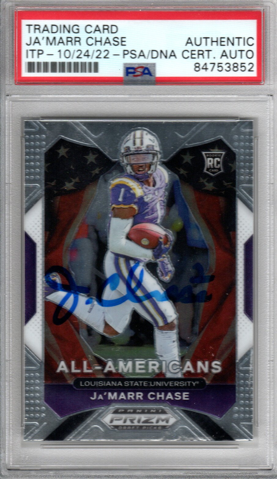 Ja'Marr Chase Signed LSU Encapsulated 2021 Panini Prizm Draft Picks #185 Rookie Card PSA ITP-Powers Sports Memorabilia