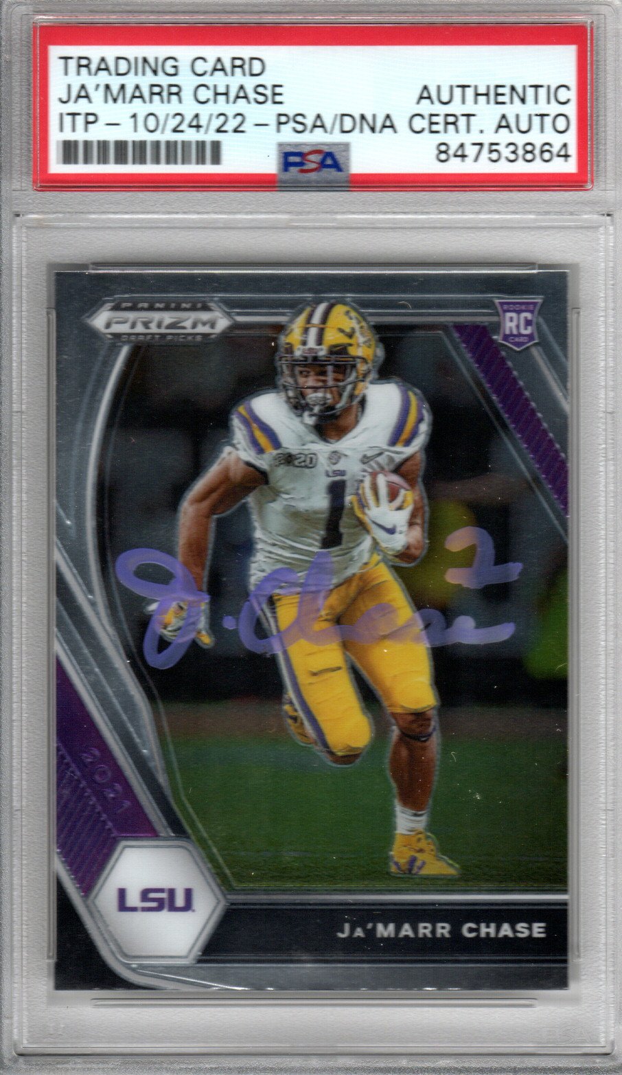 Ja'Marr Chase Signed LSU Encapsulated 2021 Panini Prizm Draft Picks #112 Rookie Card PSA ITP-Powers Sports Memorabilia