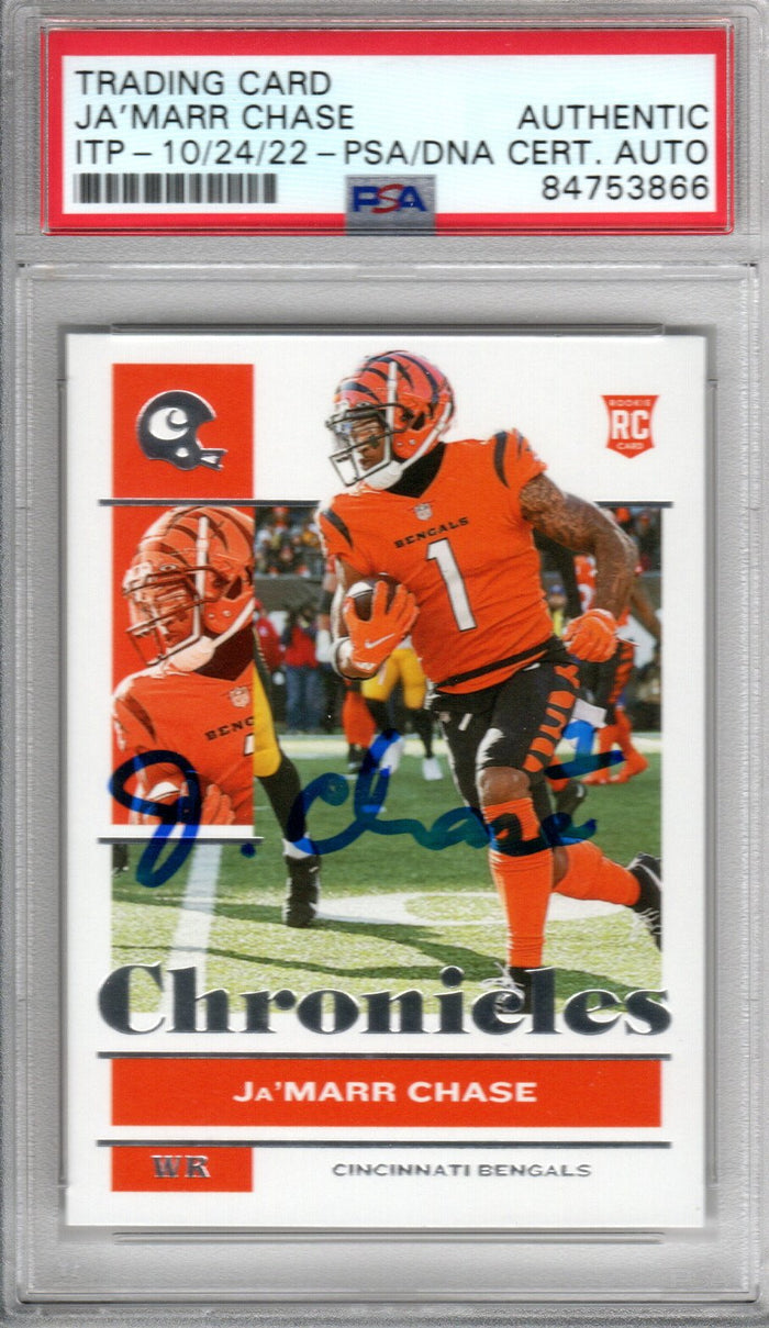 Ja'Marr Chase Signed Cincinnati Bengals Encapsulated 2021 Panini Chronicles #17 Rookie Card - PSA 84753866-Powers Sports Memorabilia