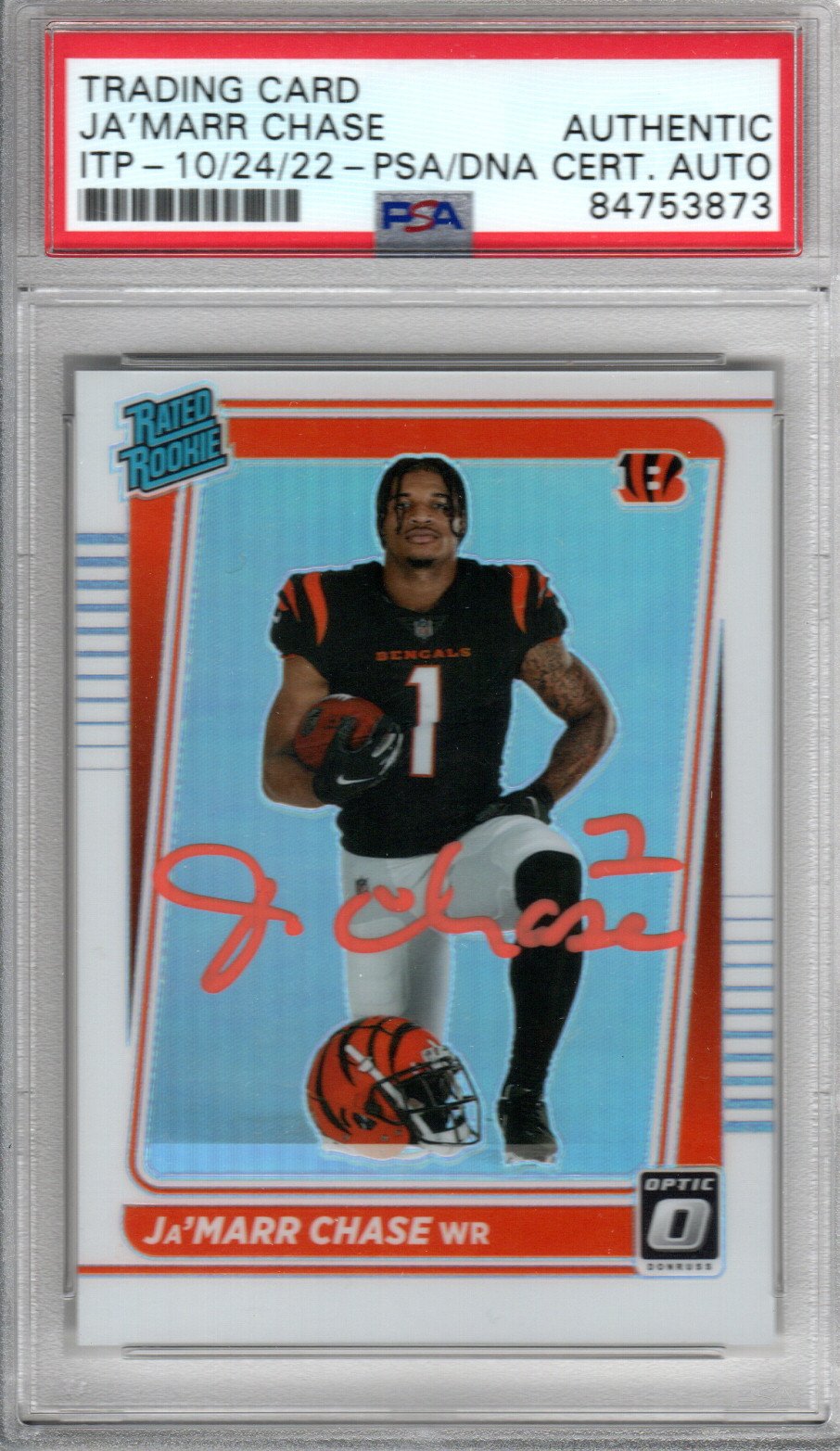 Ja'Marr Chase Signed Cincinnati Bengals Encapsulated 2021 Panini Donruss Optic #207 Rookie Card - PSA 84753873-Powers Sports Memorabilia