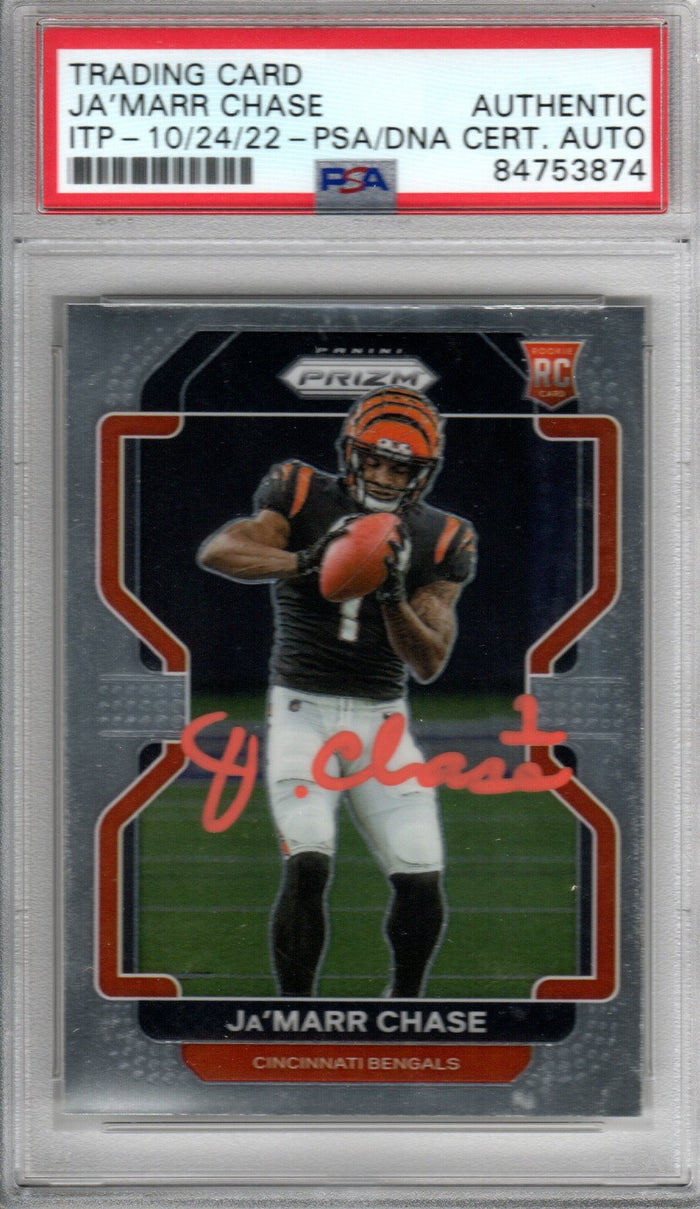 Ja'Marr Chase Signed Cincinnati Bengals Encapsulated 2021 Panini Prizm #337 Rookie Card - PSA 84753874-Powers Sports Memorabilia