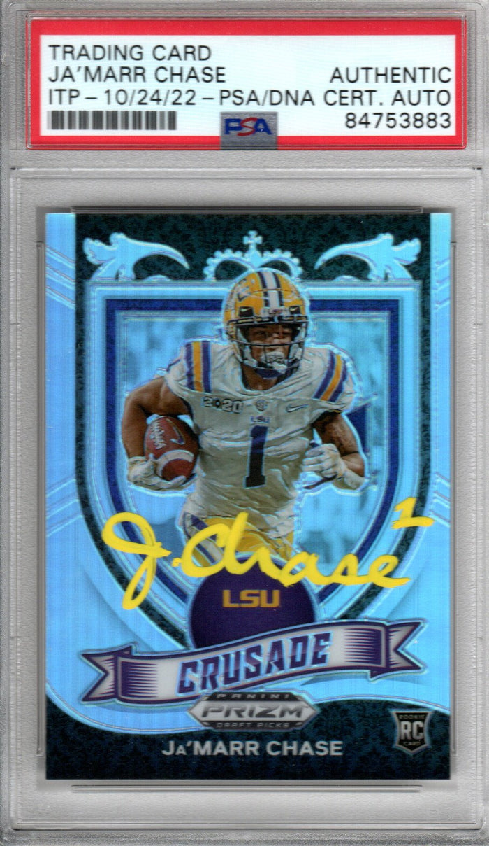Ja'Marr Chase Signed LSU Encapsulated 2021 Panini Prizm Draft Picks #162 Rookie Card - PSA 84753883-Powers Sports Memorabilia