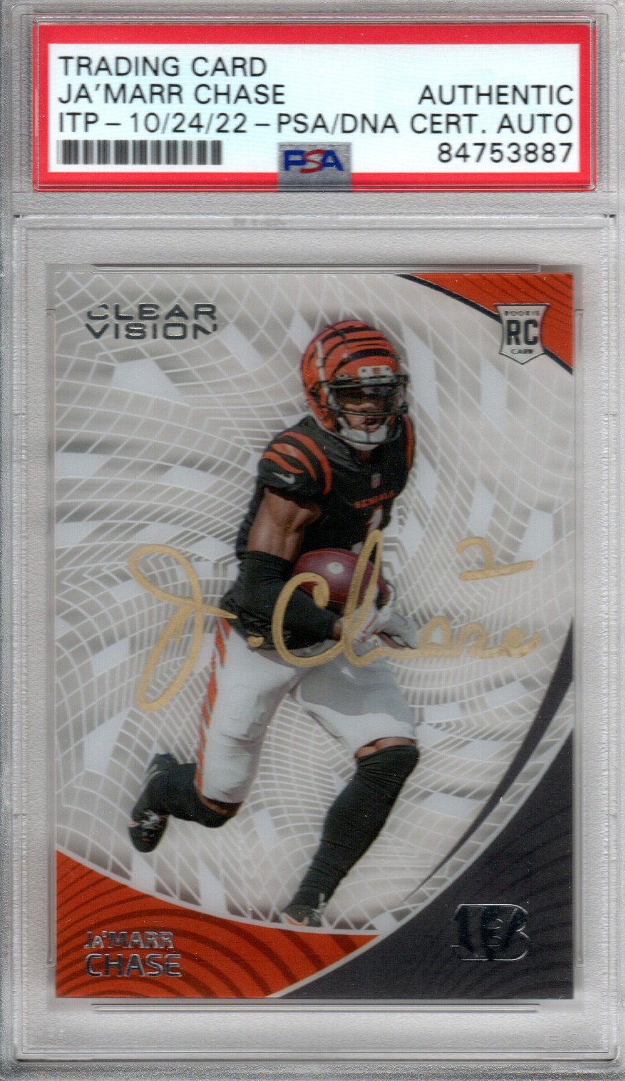 Ja'Marr Chase Signed Cincinnati Bengals Encapsulated 2021 Panini Chronicles Clear Vision #CVR-5 Rookie Card - PSA 84753887-Powers Sports Memorabilia