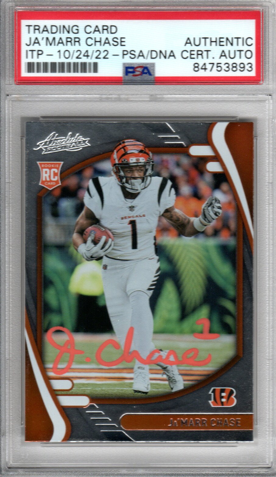 Ja'Marr Chase Signed Cincinnati Bengals Encapsulated 2021 Panini Absolute #105 Rookie Card - PSA 84753893-Powers Sports Memorabilia