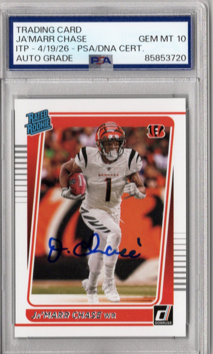 Ja'Marr Chase Signed Cincinnati Bengals 2021 Donruss Rated Rookie PSA 10 Auto-Powers Sports Memorabilia