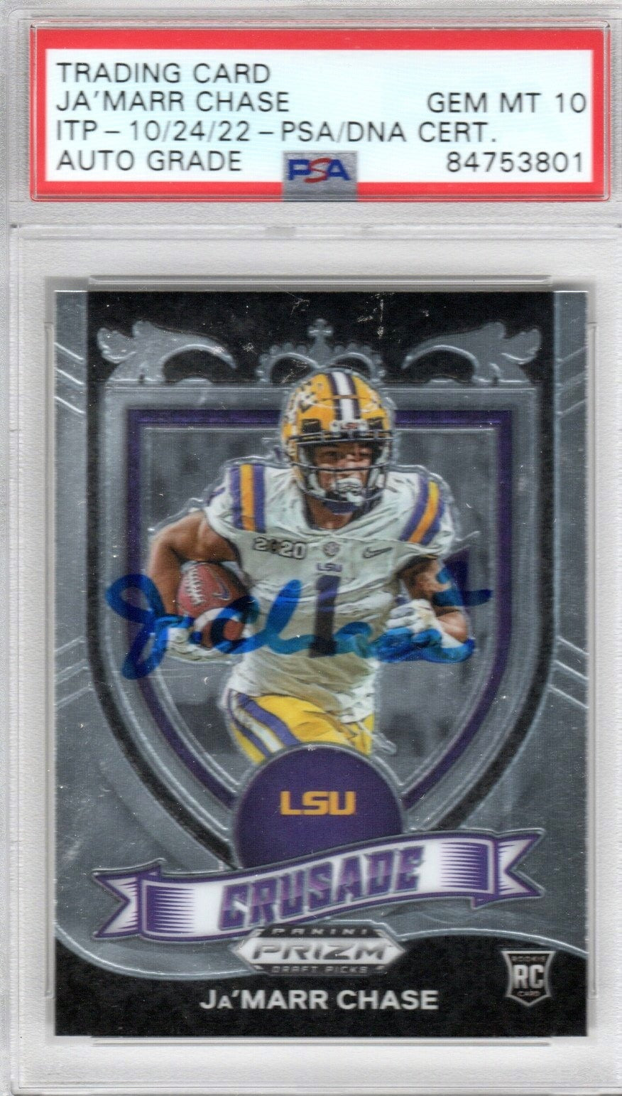 Ja'Marr Chase Signed LSU Encapsulated 2021 Panini Prizm Draft Picks #162 Card - PSA GEM MT. 10-Powers Sports Memorabilia