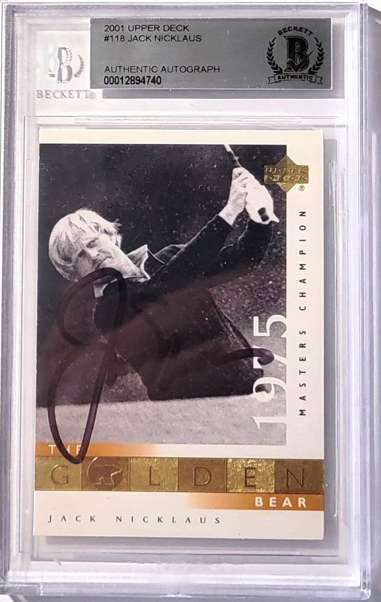 Jack Nicklaus Signed PGA Tour Golf Encapsulated 2001 Upper Deck 1975 Masters Champion #118 Card - Beckett-Powers Sports Memorabilia
