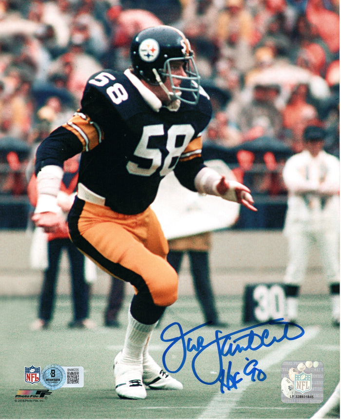 Jack Lambert Signed Pittsburgh Steelers 8x10 W/ HOF 90 - Beckett-Powers Sports Memorabilia