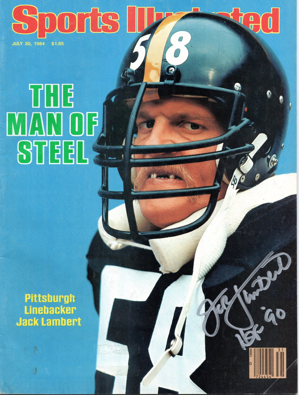 Jack Lambert Signed Pittsburgh Steelers Sports Illustrated 7/30/84 W/ HOF 90 Beckett Authenticated Silver-Powers Sports Memorabilia