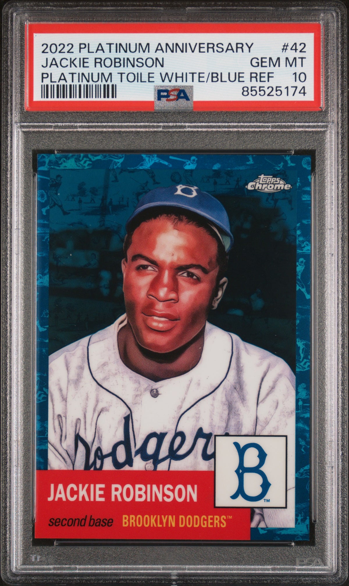 Jackie Robinson 2022 Topps Chrome White/Blue Refractor Card #42 PSA 10 LE/199-Powers Sports Memorabilia