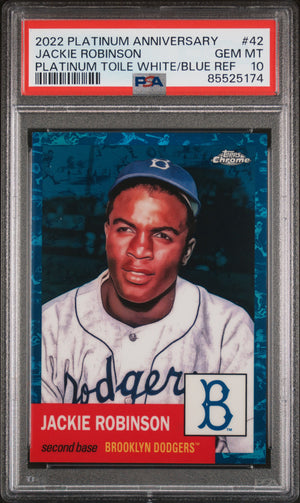 Jackie Robinson 2022 Topps Chrome White/Blue Refractor Card #42 PSA 10 LE/199-Powers Sports Memorabilia