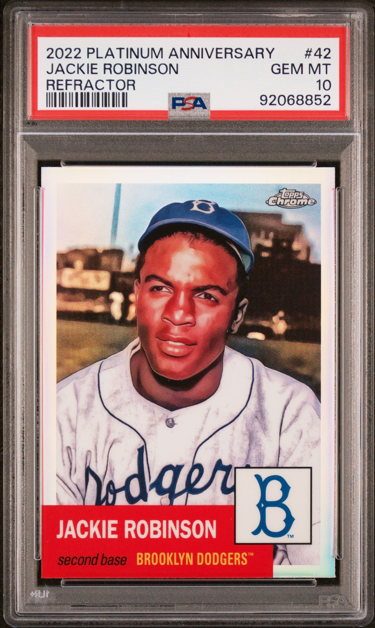 Jackie Robinson 2022 Topps Chrome Refractor Card #42 Graded PSA 10-Powers Sports Memorabilia