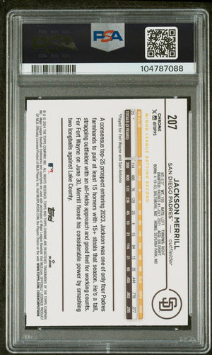 Jackson Merrill 2024 Topps Chrome Sepia Refractor Rookie Card #207 Auto PSA