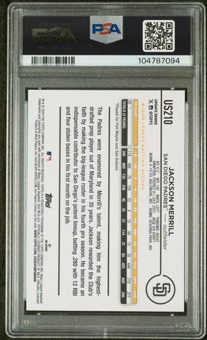 Jackson Merrill 2024 Topps Update Signed Baseball Rookie Card #US210 Auto PSA-Powers Sports Memorabilia