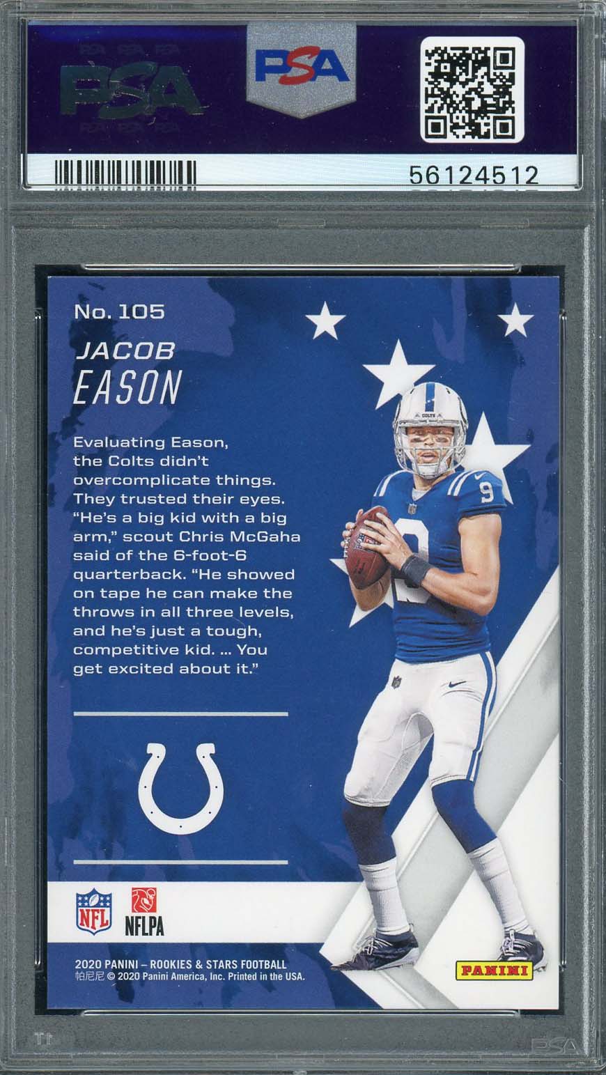 Jacob Eason 2020 Panini Rookies & Stars Gold Card #105 Graded PSA 9 5/10-Powers Sports Memorabilia