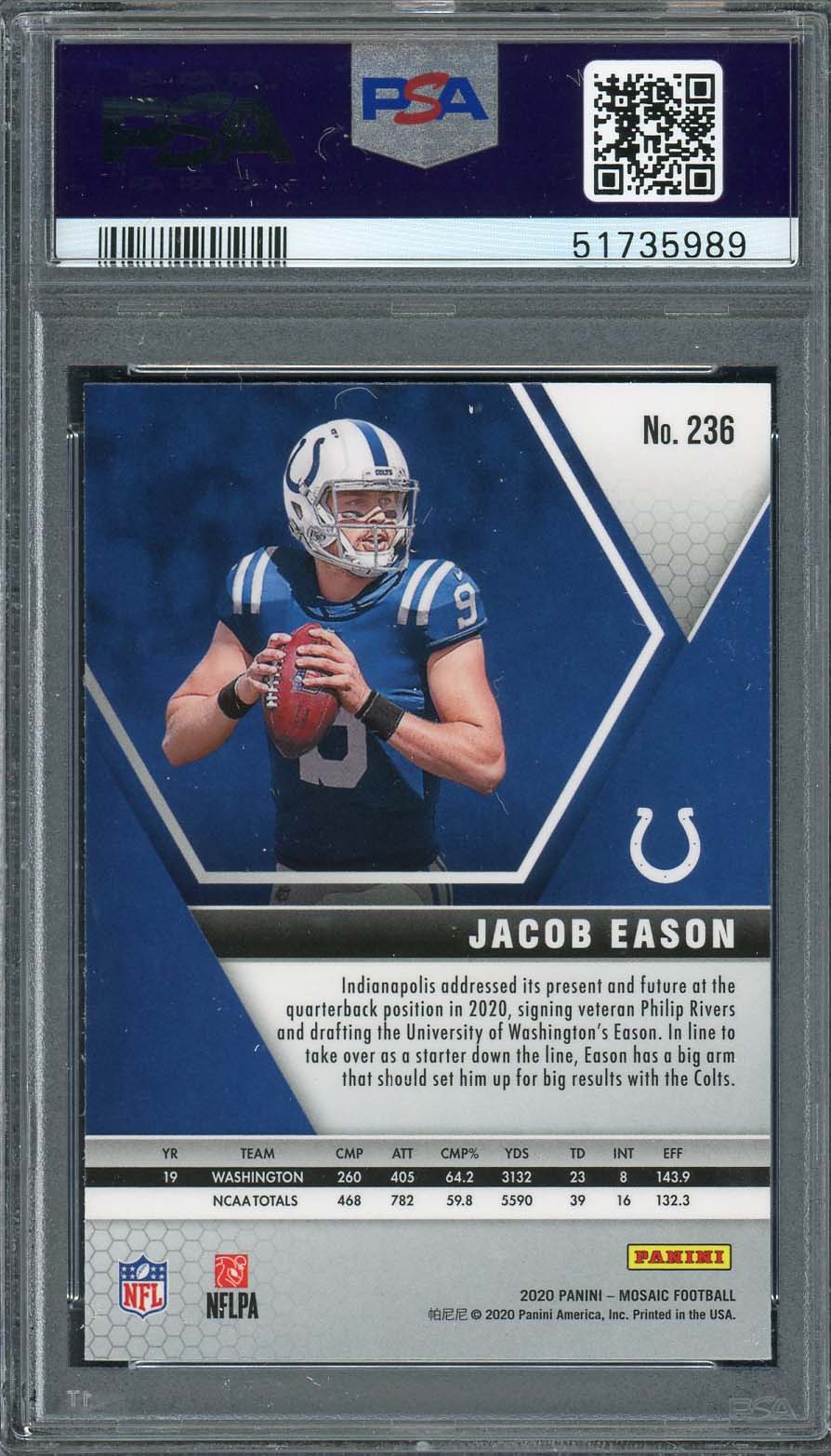 Jacob Eason 2020 Panini Mosaic Football Rookie Card #236 PSA 10-Powers Sports Memorabilia