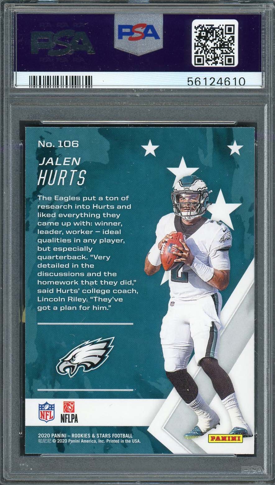Jalen Hurts 2020 Panini Rookies & Stars Green Rookie Card #106 Graded PSA 10-Powers Sports Memorabilia