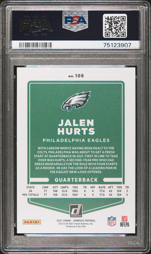 Jalen Hurts 2021 Donruss Panini Press Proof Football Card #108 Graded PSA 10-Powers Sports Memorabilia