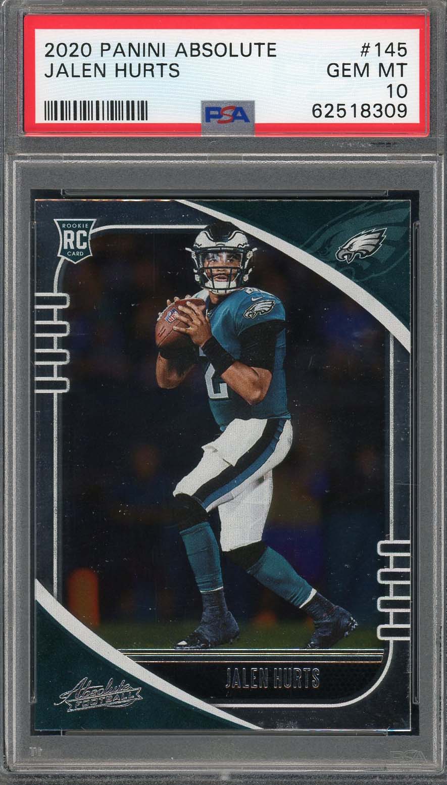 Jalen Hurts 2020 Panini Absolute Football Rookie Card #145 Graded PSA 10-Powers Sports Memorabilia