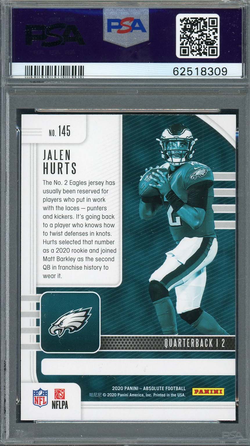 Jalen Hurts 2020 Panini Absolute Football Rookie Card #145 Graded PSA 10-Powers Sports Memorabilia