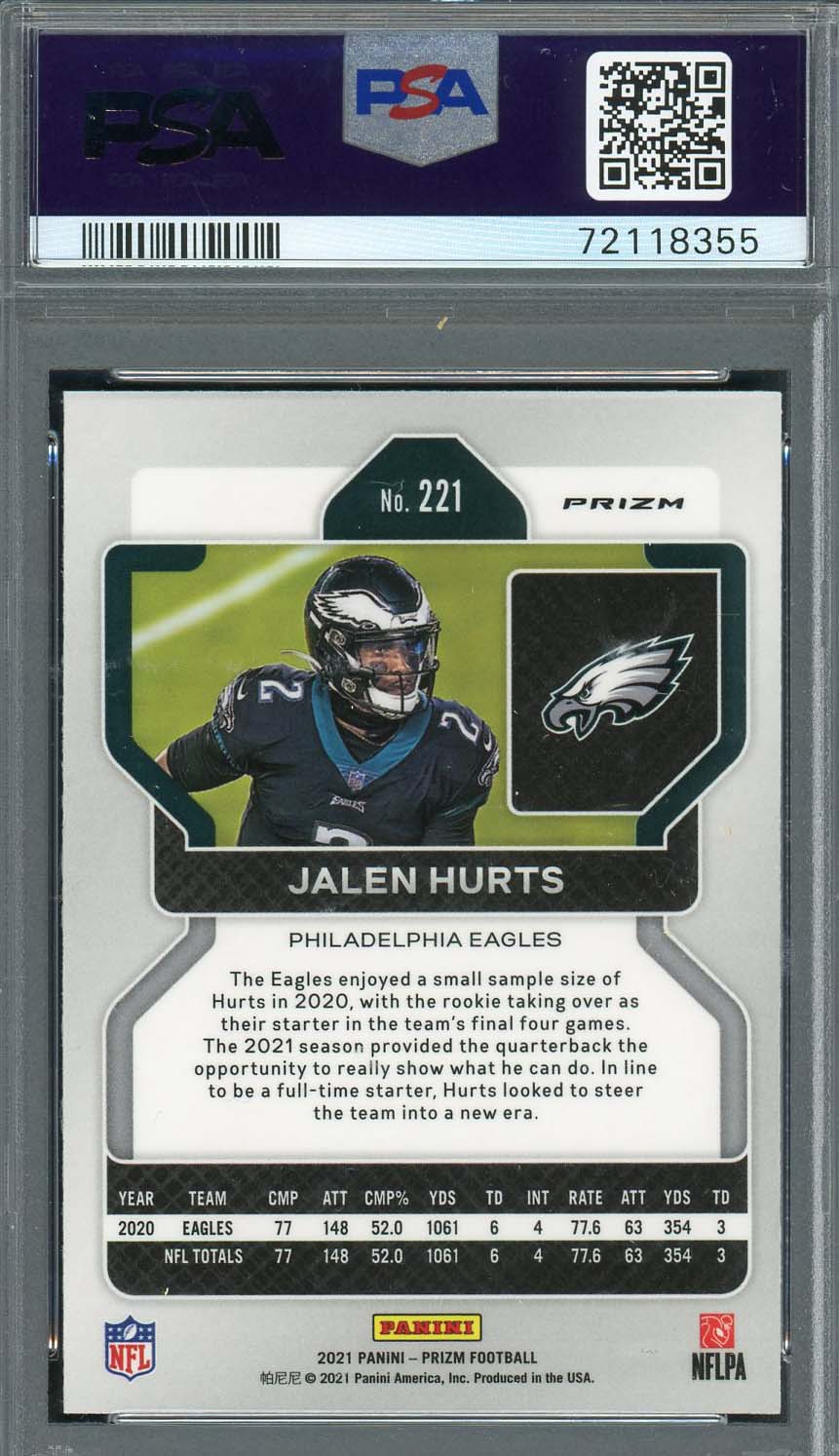 Jalen Hurts 2021 Panini Green Prizm Football Card #221 Graded PSA 8-Powers Sports Memorabilia