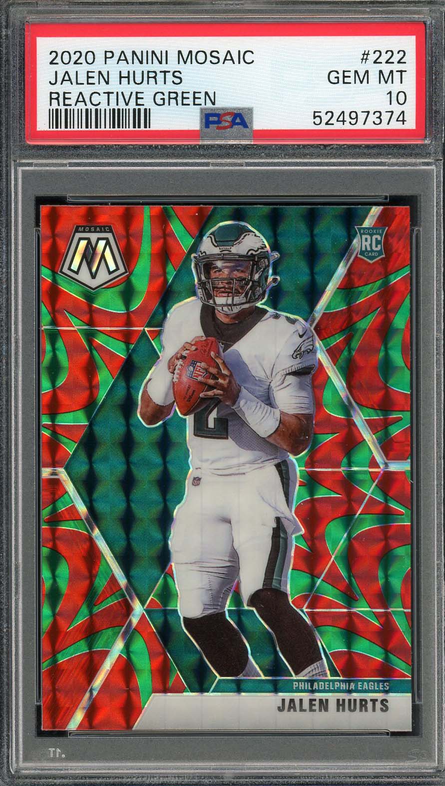 Jalen Hurts 2020 Panini Mosaic Reactive Green Rookie Card #222 classé PSA 10
