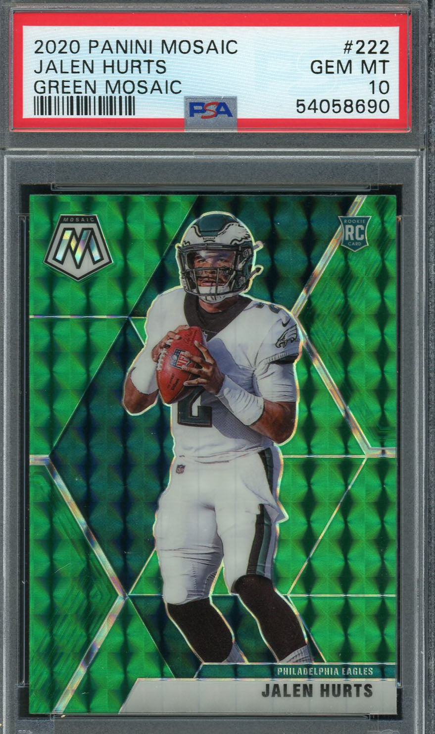 Jalen Hurts 2020 Panini Green Mosaic Football Rookie Card RC #222 Graded PSA 10 GEM MINT-Powers Sports Memorabilia