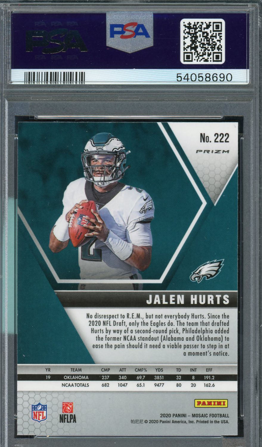 Jalen Hurts 2020 Panini Green Mosaic Football Rookie Card RC #222 Graded PSA 10 GEM MINT-Powers Sports Memorabilia