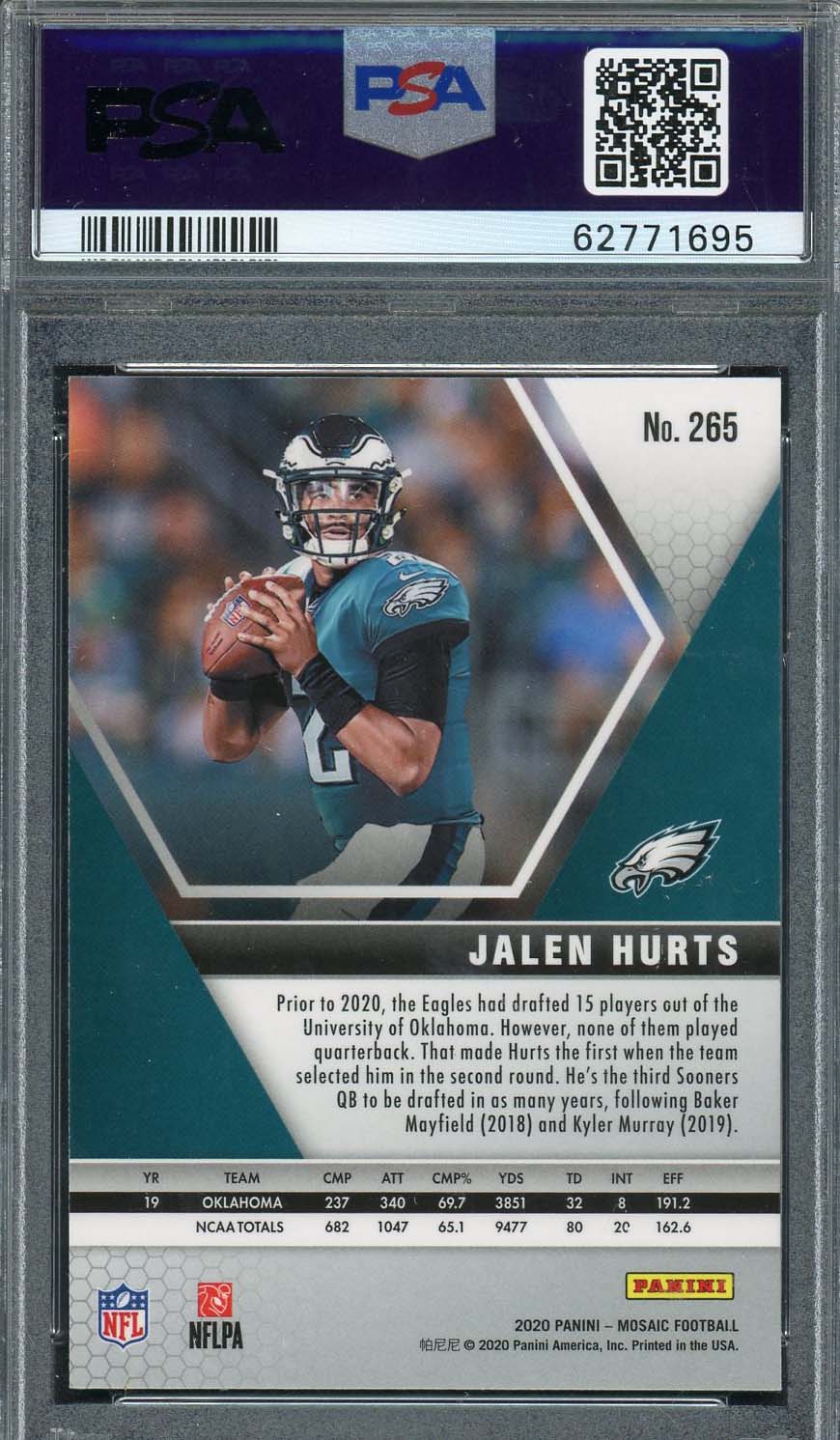 Jalen Hurts 2020 Panini Mosaic Football Rookie Card #265 Graded PSA 10-Powers Sports Memorabilia