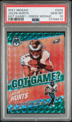 Jalen Hurts 2021 Panini Mosaic Got Game Green Card #GG5 Graded PSA 10-Powers Sports Memorabilia
