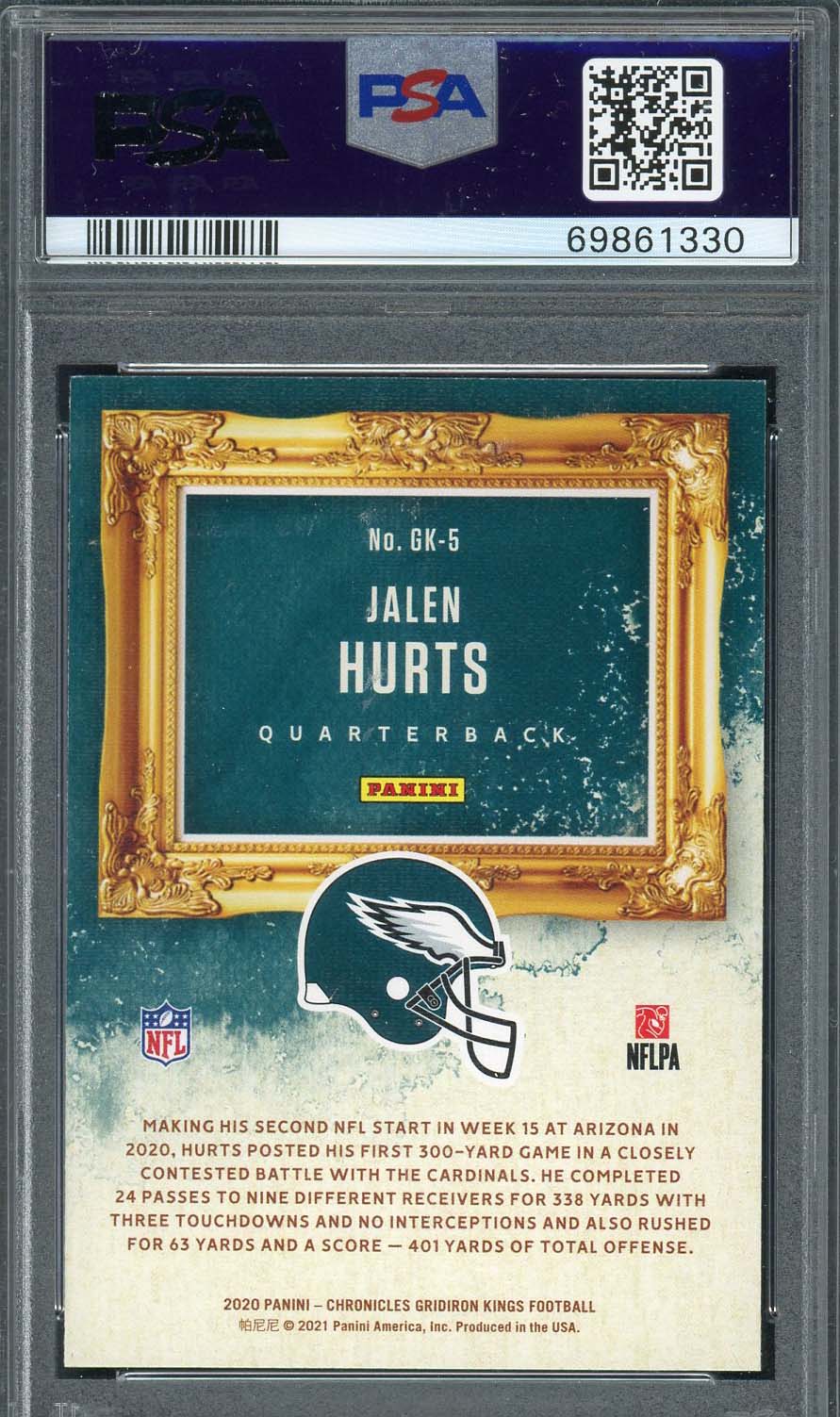 Jalen Hurts 2020 Panini Chronicles Gridiron Kings Rookie Card #GK5 Graded PSA 10-Powers Sports Memorabilia