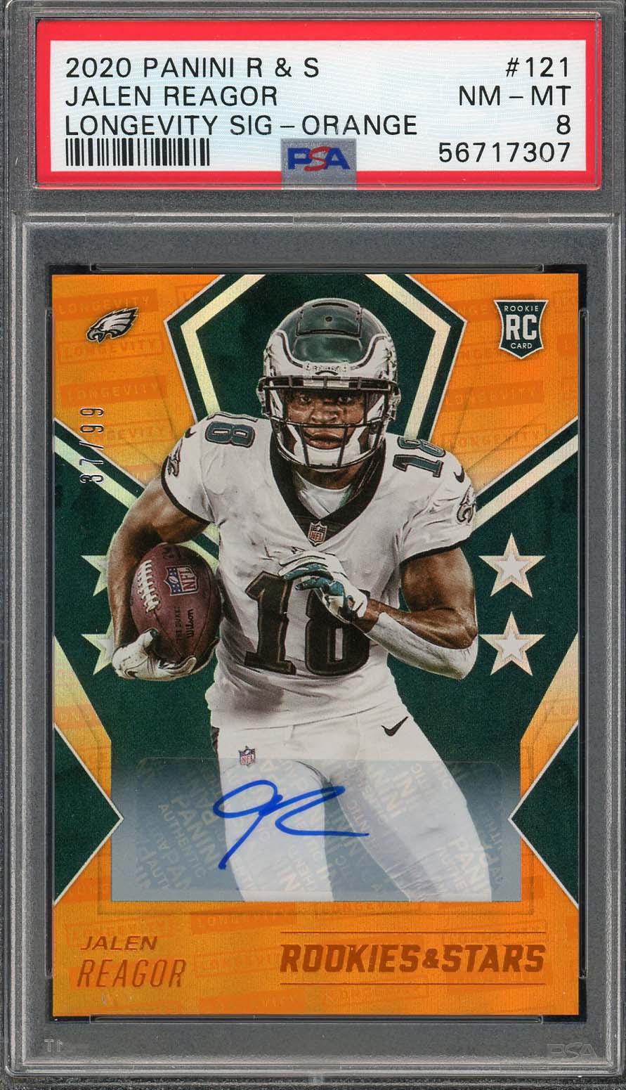 Jalen Reagor 2020 Panini Rookies &amp;amp; Stars Carte autographiée #121 classée PSA 8/99