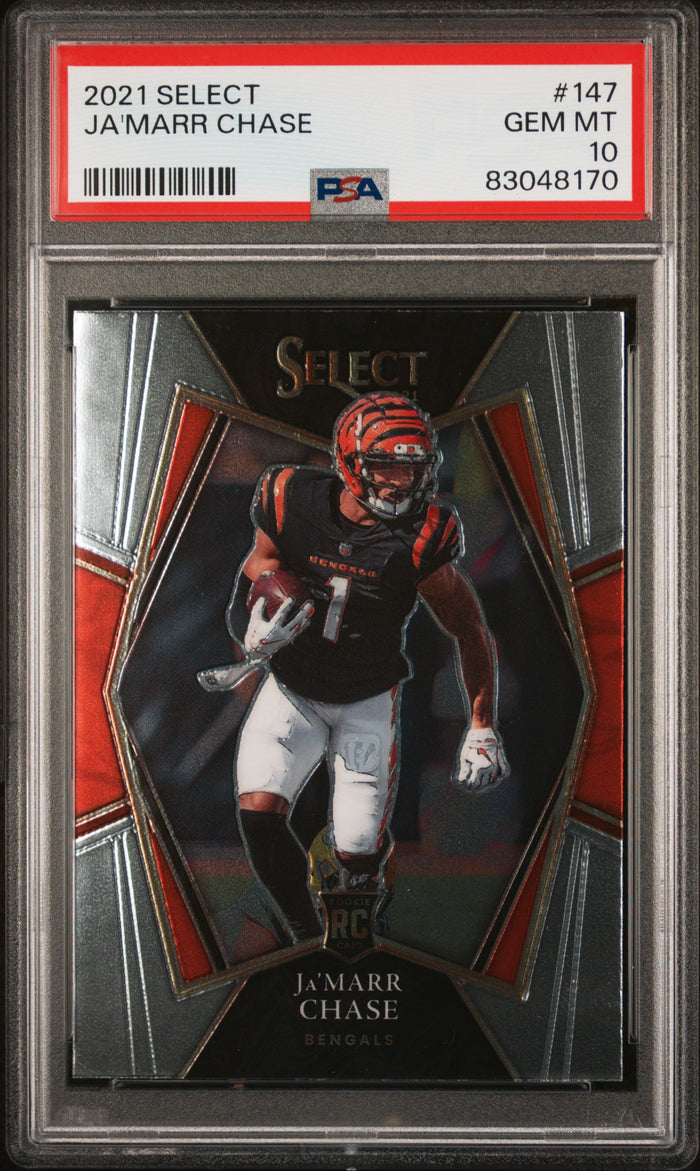 Ja'Marr Chase 2021 Panini Select Football Rookie Card #147 Graded PSA 10-Powers Sports Memorabilia