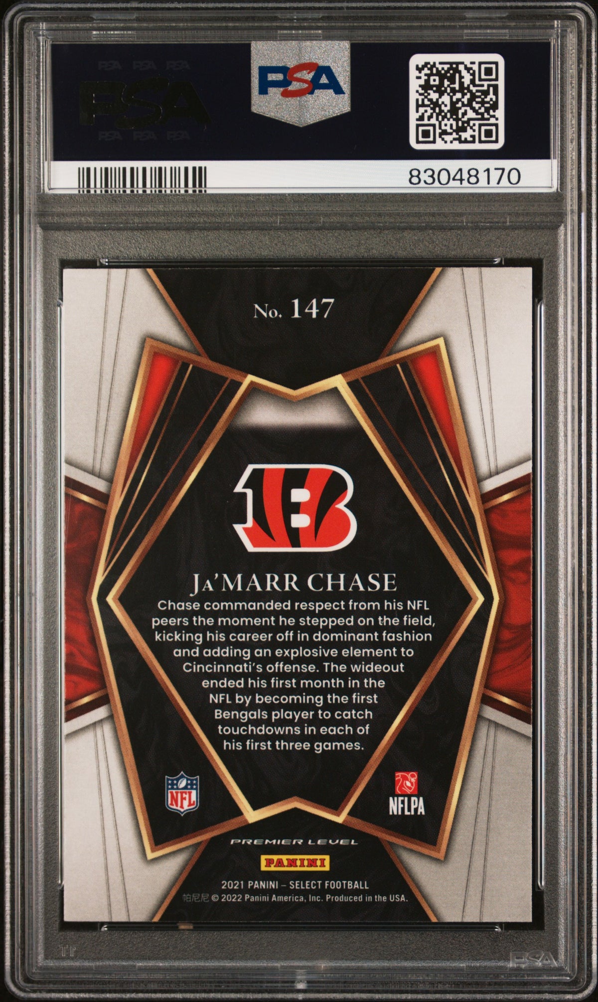 Ja&#39;Marr Chase 2021 Panini Select Football Rookie Card #147 Graded PSA 10-Powers Sports Memorabilia