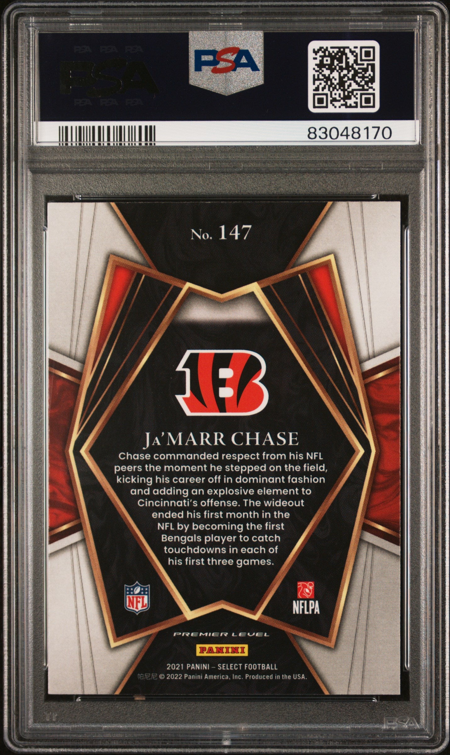 Ja'Marr Chase 2021 Panini Select Football Rookie Card #147 Graded PSA 10-Powers Sports Memorabilia