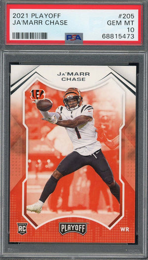 Ja’Marr Chase 2021 Panini Playoff Football Rookie Card RC #205 Graded PSA 10-Powers Sports Memorabilia