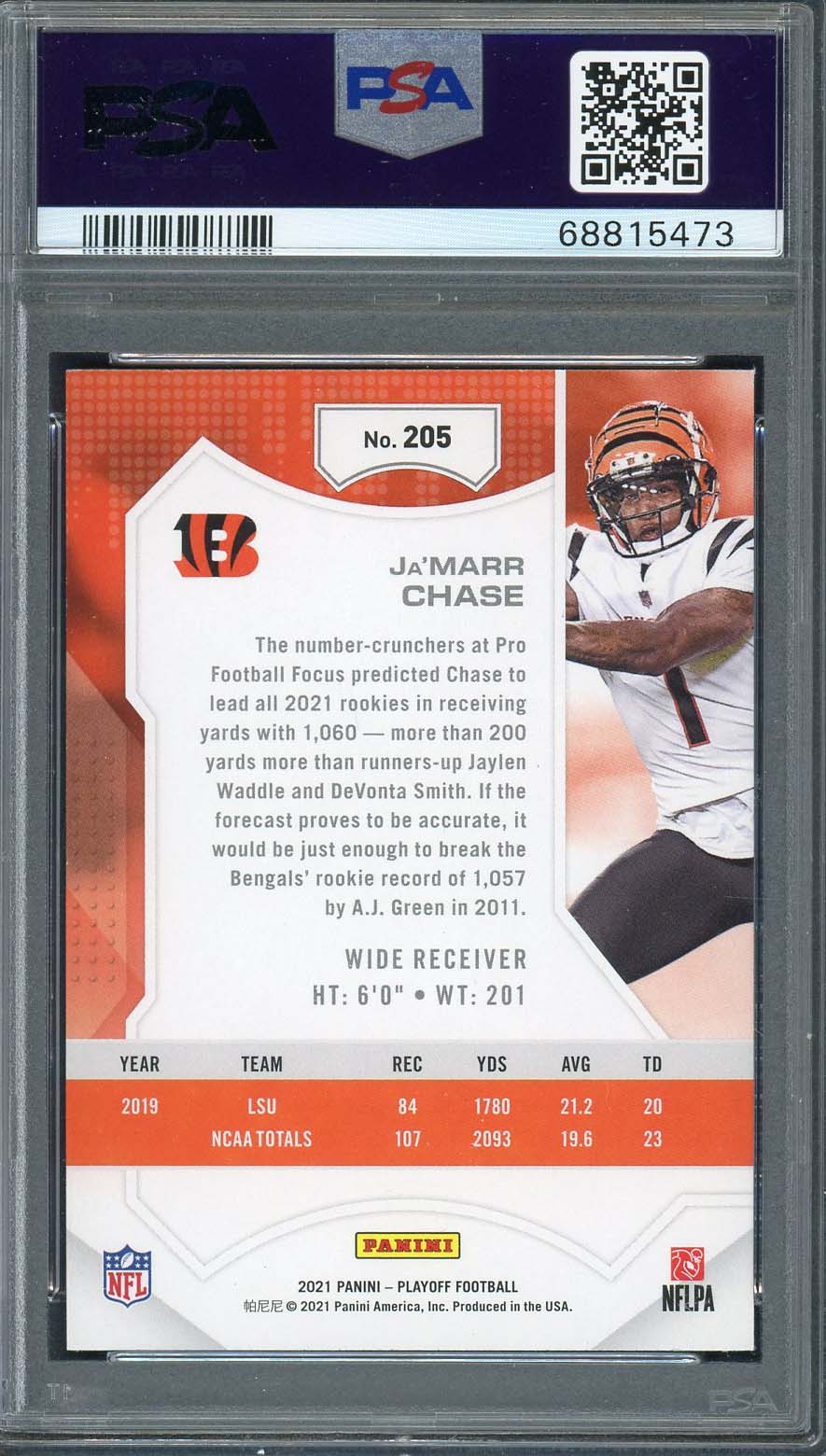 Ja’Marr Chase 2021 Panini Playoff Football Rookie Card RC #205 Graded PSA 10-Powers Sports Memorabilia