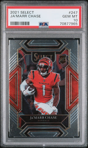 Ja'Marr Chase 2021 Panini Select Football Rookie Card RC #247 Graded PSA 10-Powers Sports Memorabilia