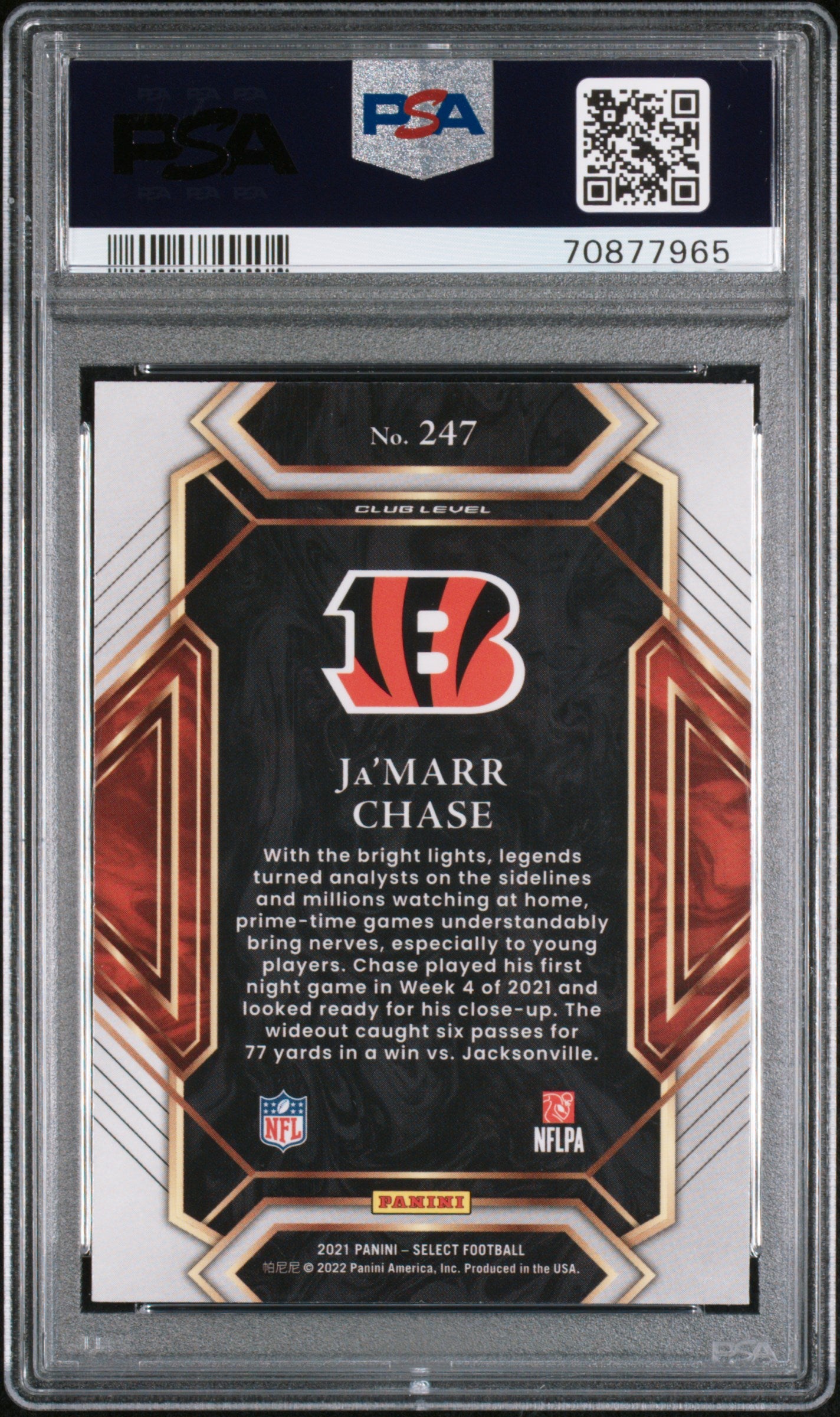 Ja'Marr Chase 2021 Panini Select Football Rookie Card RC #247 Graded PSA 10-Powers Sports Memorabilia