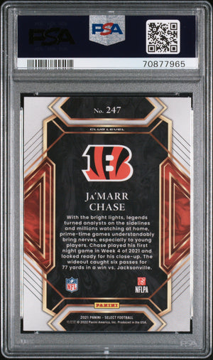 Ja'Marr Chase 2021 Panini Select Football Rookie Card RC #247 Graded PSA 10-Powers Sports Memorabilia