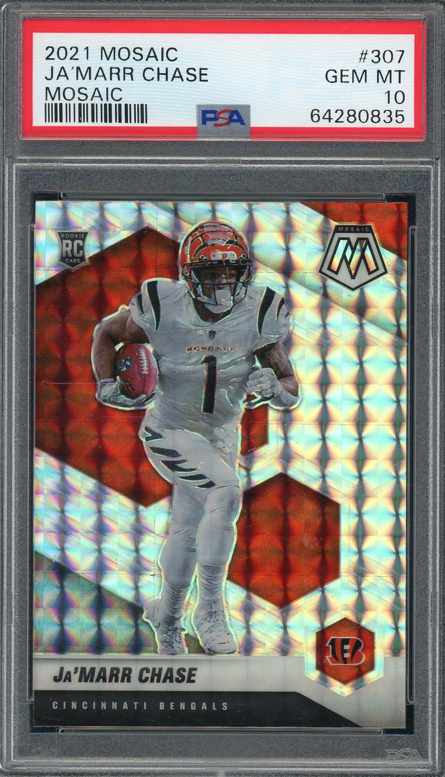 Ja&#39;Marr Chase 2021 Panini Mosaic Silver Prizm Rookie Card RC #307 Graded PSA 10-Powers Sports Memorabilia