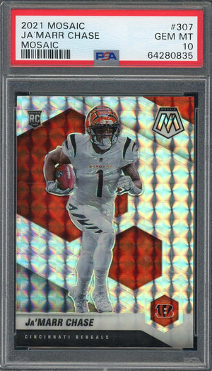 Ja'Marr Chase 2021 Panini Mosaic Silver Prizm Rookie Card RC #307 Graded PSA 10-Powers Sports Memorabilia