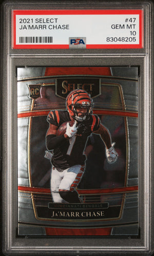 Ja'Marr Chase 2021 Panini Select Football Rookie Card #47 Graded PSA 10-Powers Sports Memorabilia