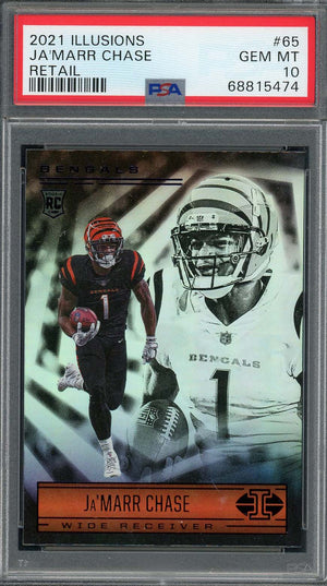 Ja’Marr Chase 2021 Panini Illusions Football Rookie Card RC #65 Graded PSA 10-Powers Sports Memorabilia