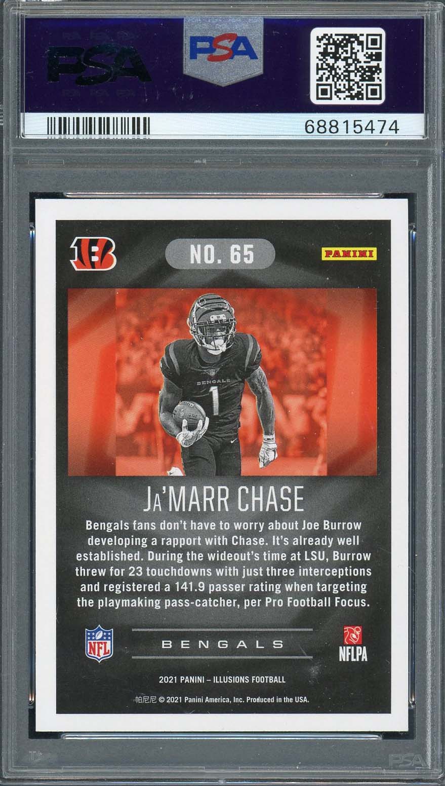 Ja’Marr Chase 2021 Panini Illusions Football Rookie Card RC #65 Graded PSA 10-Powers Sports Memorabilia