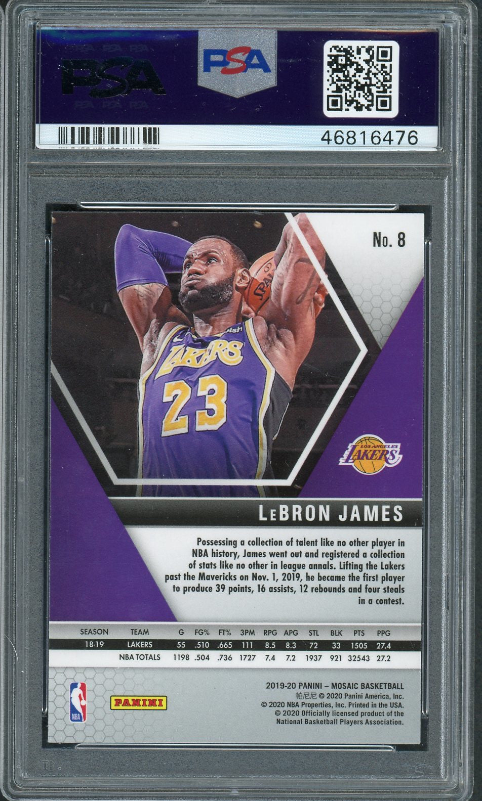 LeBron James 2019 Panini Mosaic Basketball Card #8 Graded PSA 10 GEM MINT-Powers Sports Memorabilia