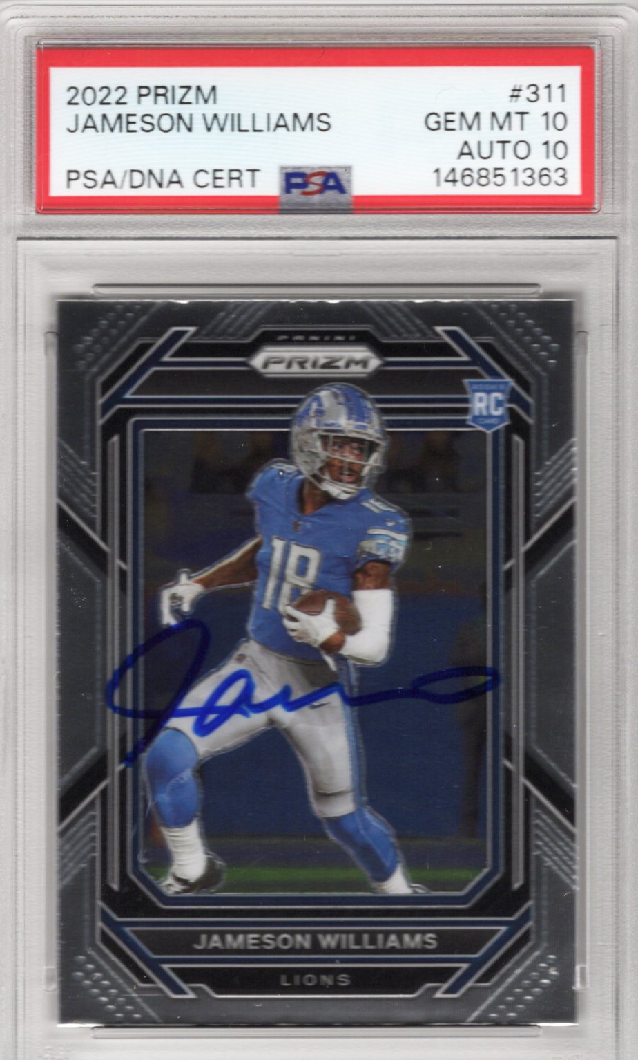 Jameson Williams Signed Detroit Lions 2022 Panini Prizm #311 PSA GEM MT 10 AUTO 10-Powers Sports Memorabilia