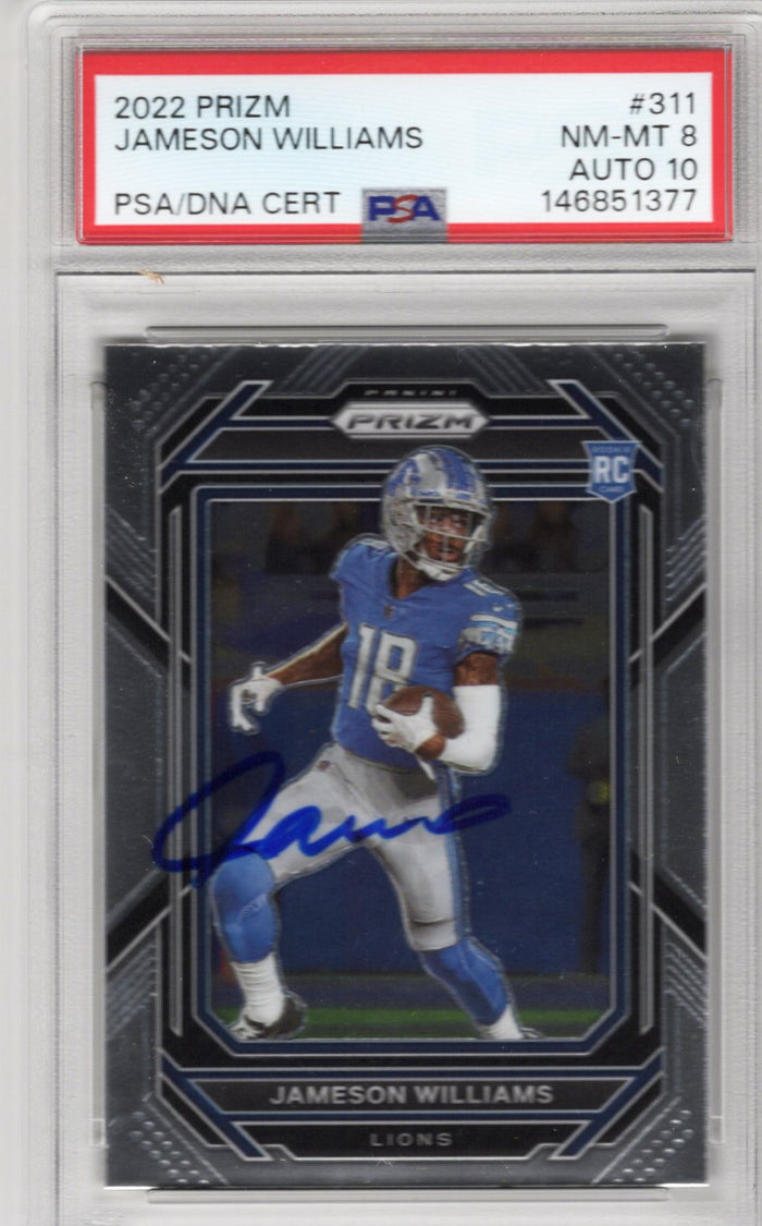 Jameson Williams Signed Detroit Lions 2022 Panini Prizm #311 PSA NM-MT8 AUTO 10-Powers Sports Memorabilia