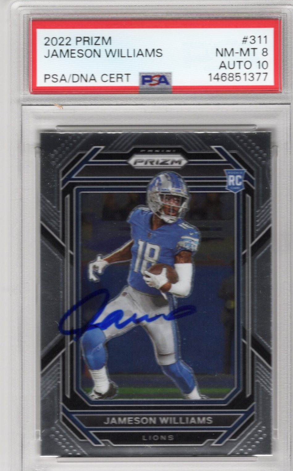 Jameson Williams Signed Detroit Lions 2022 Panini Prizm #311 PSA NM-MT8 AUTO 10-Powers Sports Memorabilia