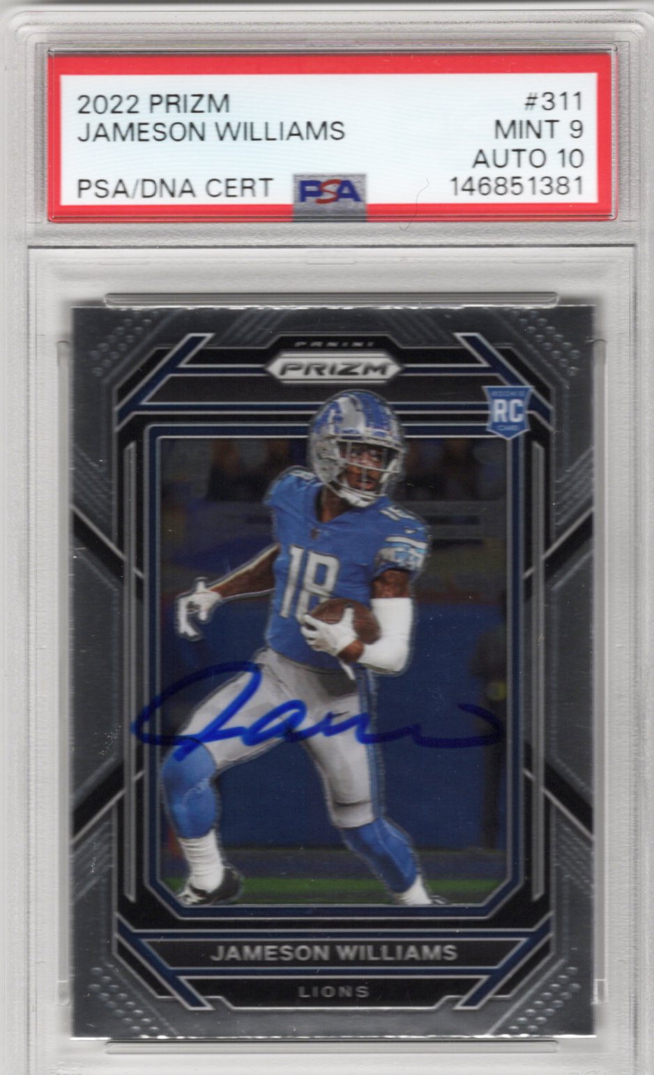 Jameson Williams Signed Detroit Lions 2022 Panini Prizm #311 PSA MINT 9 AUTO 10-Powers Sports Memorabilia